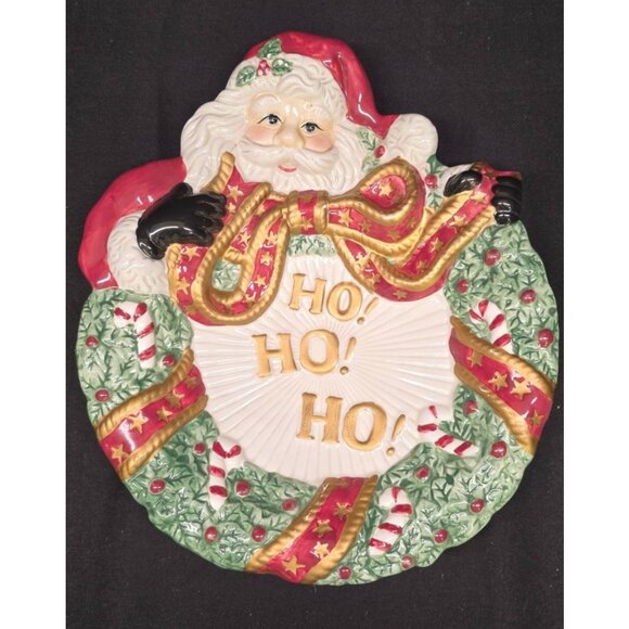 Vintage Fitz & Floyd Christmas Ho! Ho! Ho! Santa w/ Wreath Canape Cookie Plate - Picture 1 of 11